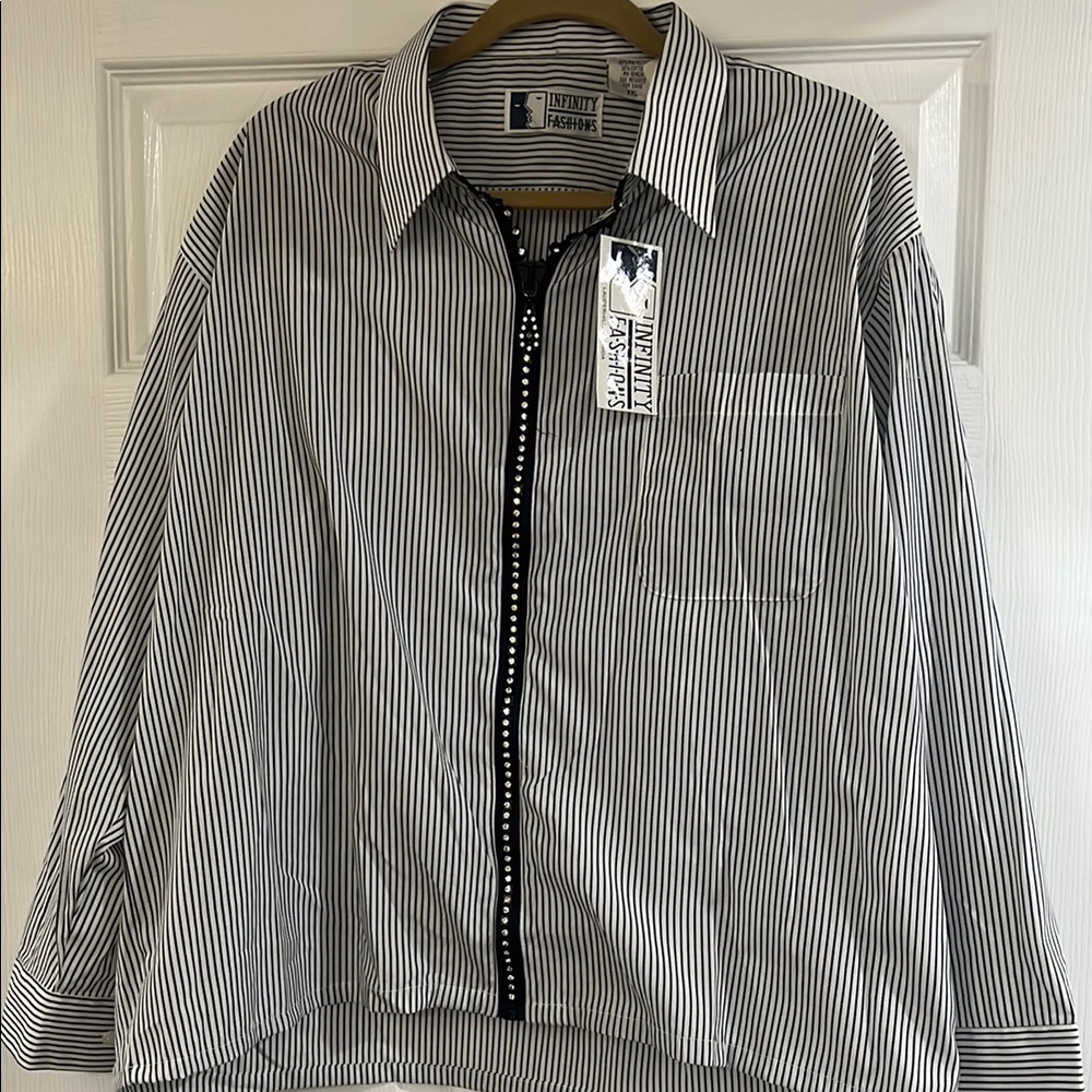 Infinity Fashions Bling Zip up Black and White Striped Jacket